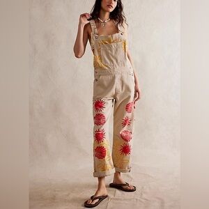 NWOT Free People Ziggy Printed Overalls Surf Grove